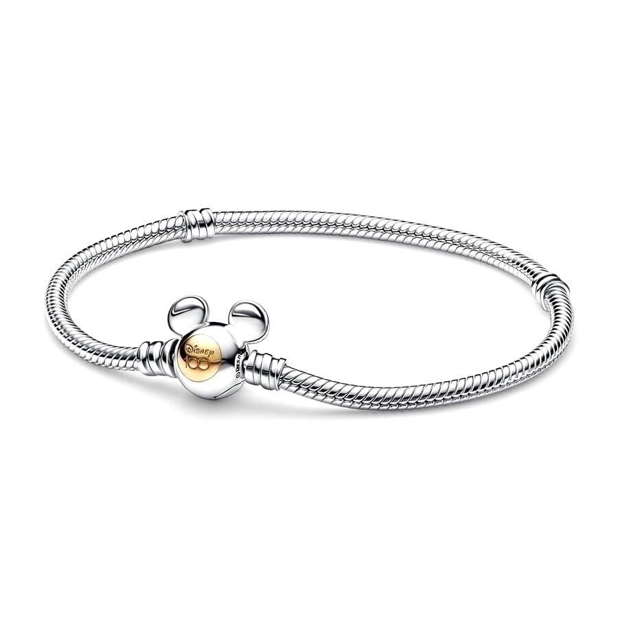 Pulseira de prata com fecho em formato de Mickey dourado comemorativo dos 100 anos da Disney
