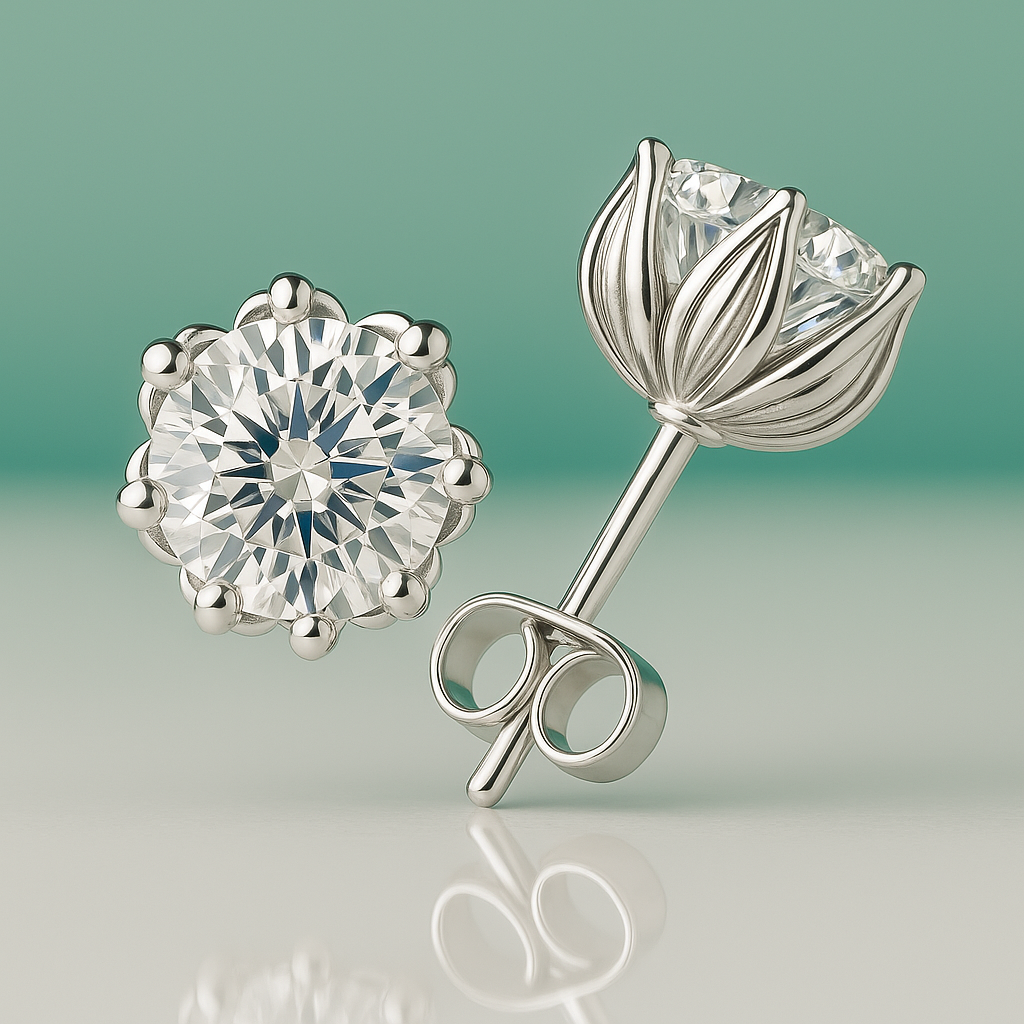 Brinco Flor de Lótus em Prata 925 Moissanite - Yuna Joias - Yuna Joias