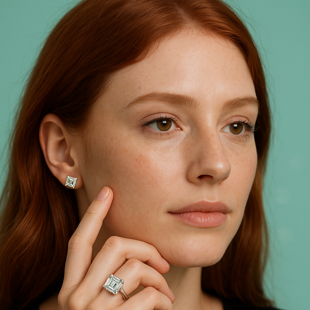 Brinco Moissanite Asscher em Prata 925 com Haste em Ouro 10k – Yuna Joias - Yuna Joias