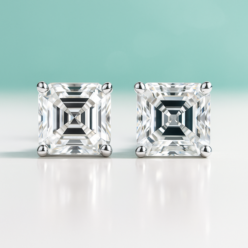 Brinco Moissanite Asscher em Prata 925 com Haste em Ouro 10k – Yuna Joias - Yuna Joias