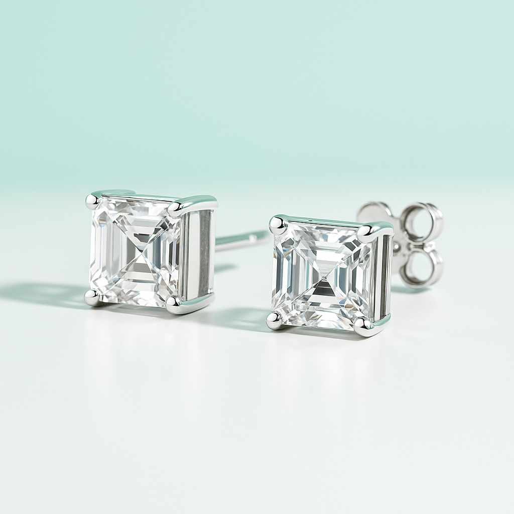 Brinco Moissanite Asscher em Prata 925 com Haste em Ouro 10k – Yuna Joias - Yuna Joias