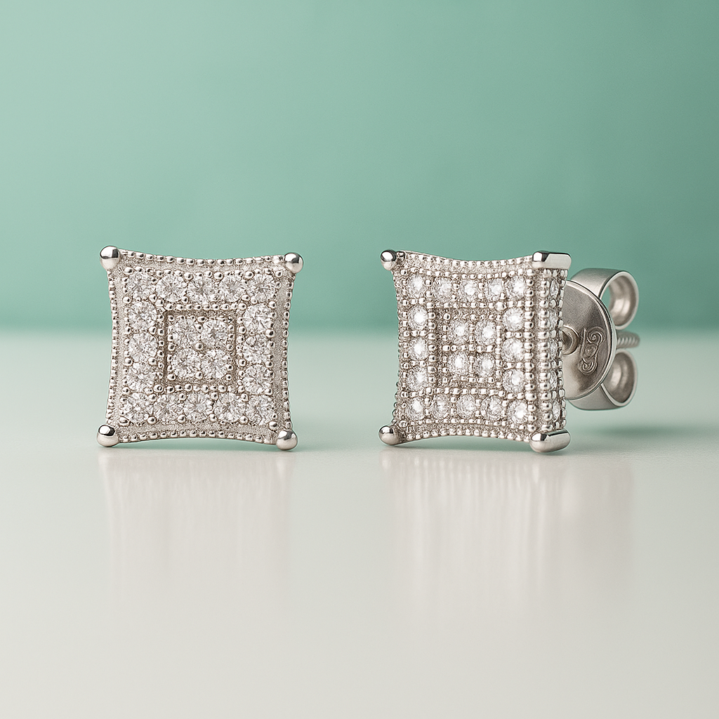 Brinco Quadrille Moissanite em Prata 925 com Banho de Ouro 18k - Yuna Joias - Yuna Joias