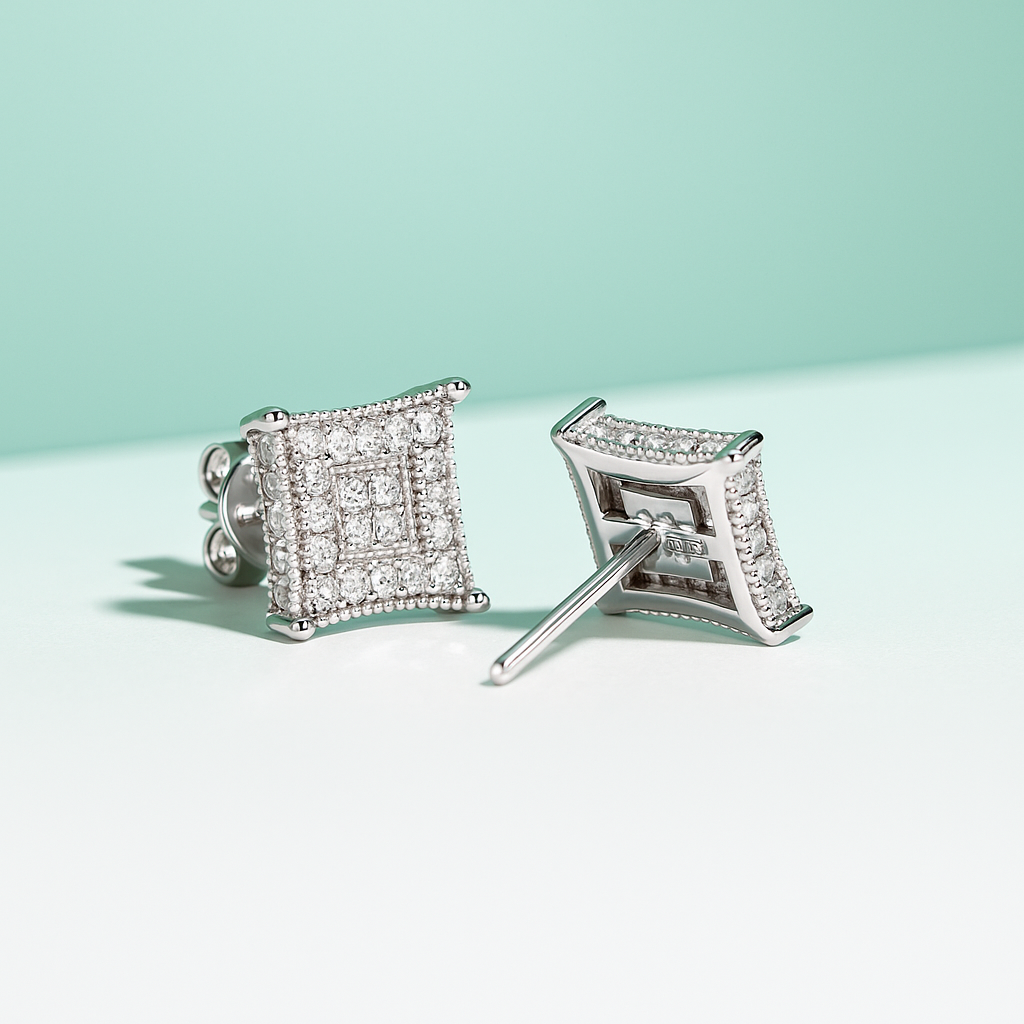 Brinco Quadrille Moissanite em Prata 925 com Banho de Ouro 18k - Yuna Joias - Yuna Joias