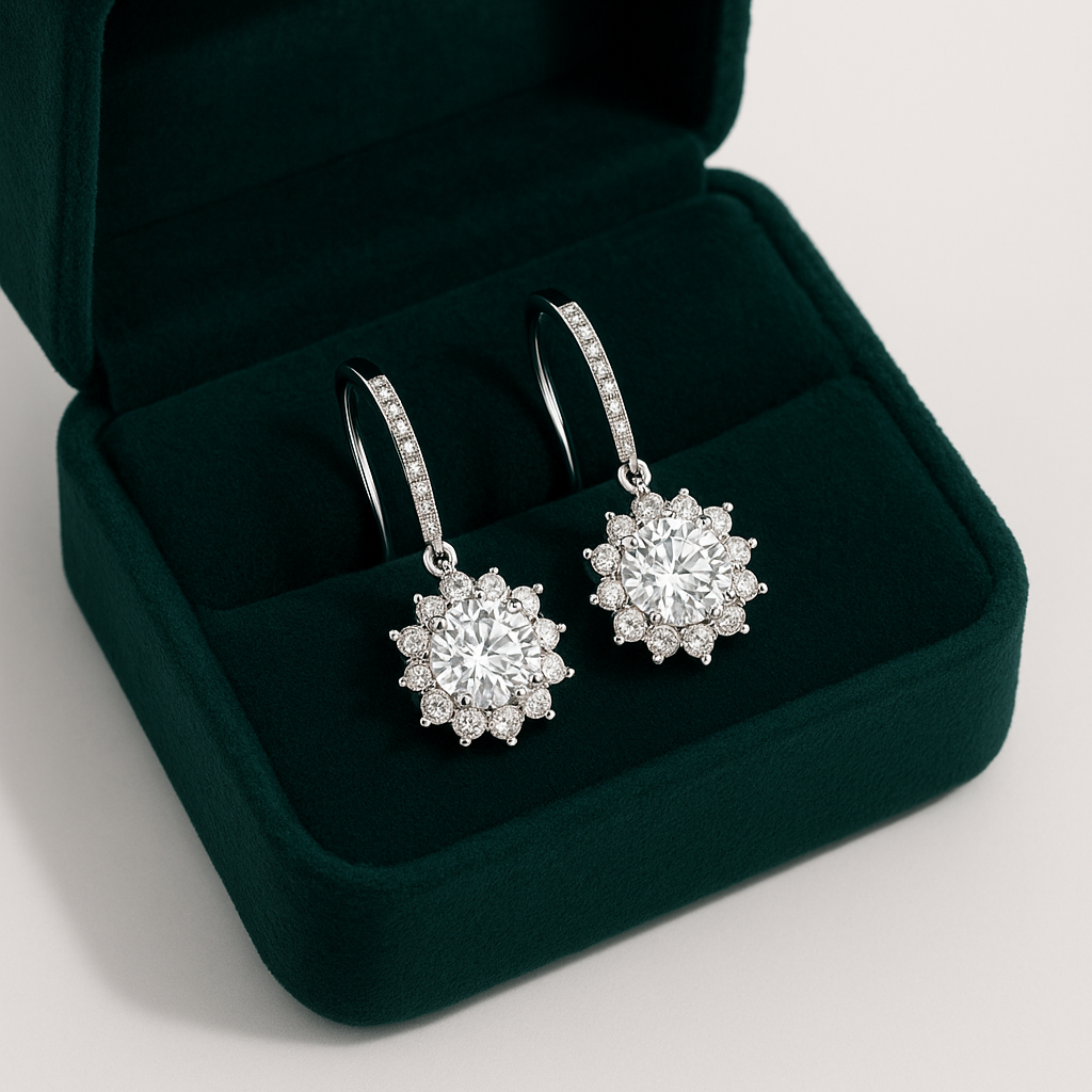 Brincos com Moissanite 2.0ct – Prata 925 com Banho de Ouro 18k - Yuna Joias - Yuna Joias