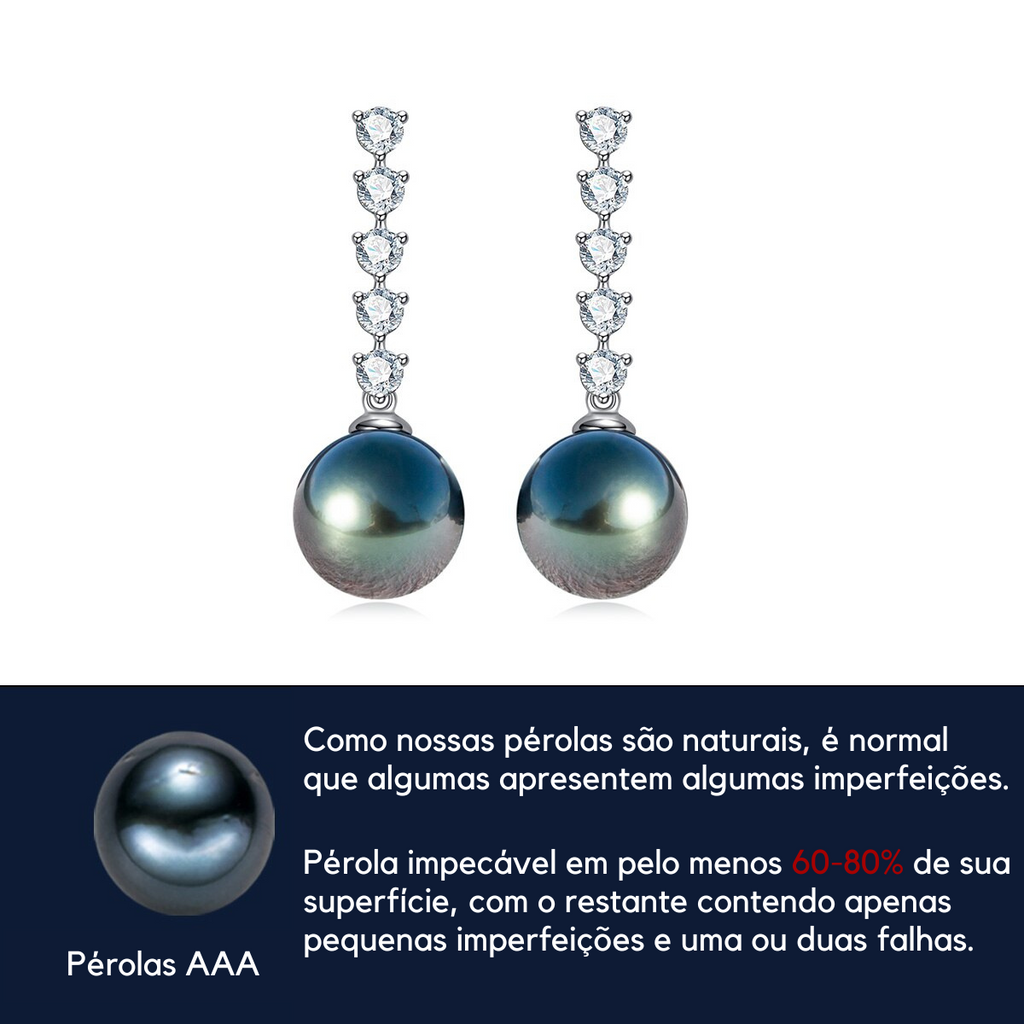 Brinco com Pérola Negra do Tahiti e Moissanites Ouro 10k - Yuna Joias - Yuna Joias