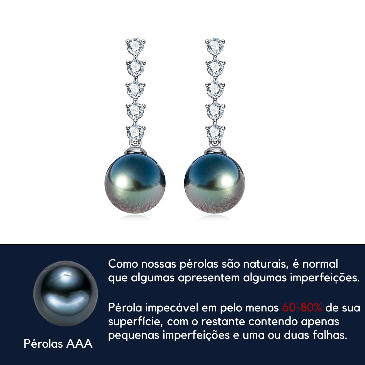 Brinco com Pérola Negra do Tahiti e Moissanites Ouro 10k - Yuna Joias - Yuna Joias