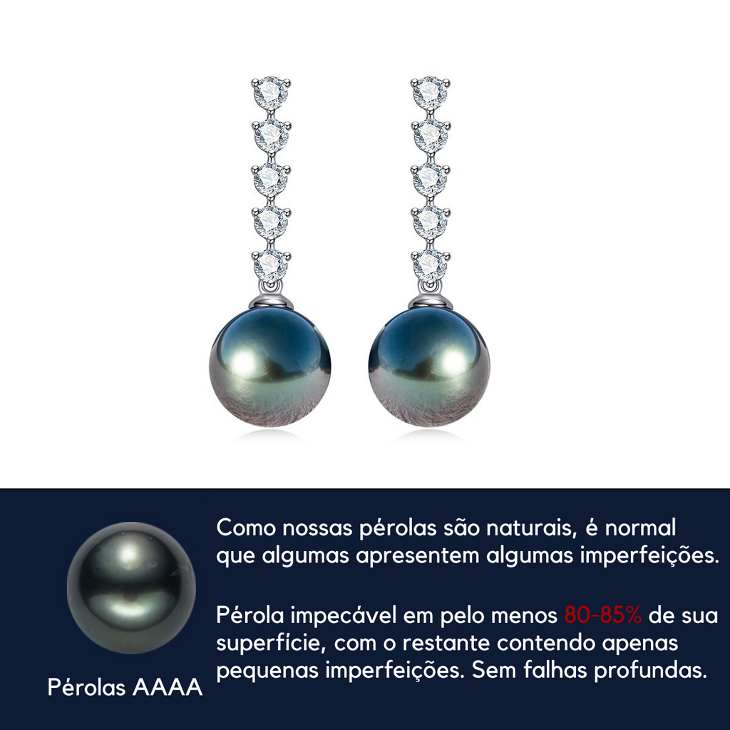 Brinco com Pérola Negra do Tahiti e Moissanites Ouro 10k - Yuna Joias - Yuna Joias