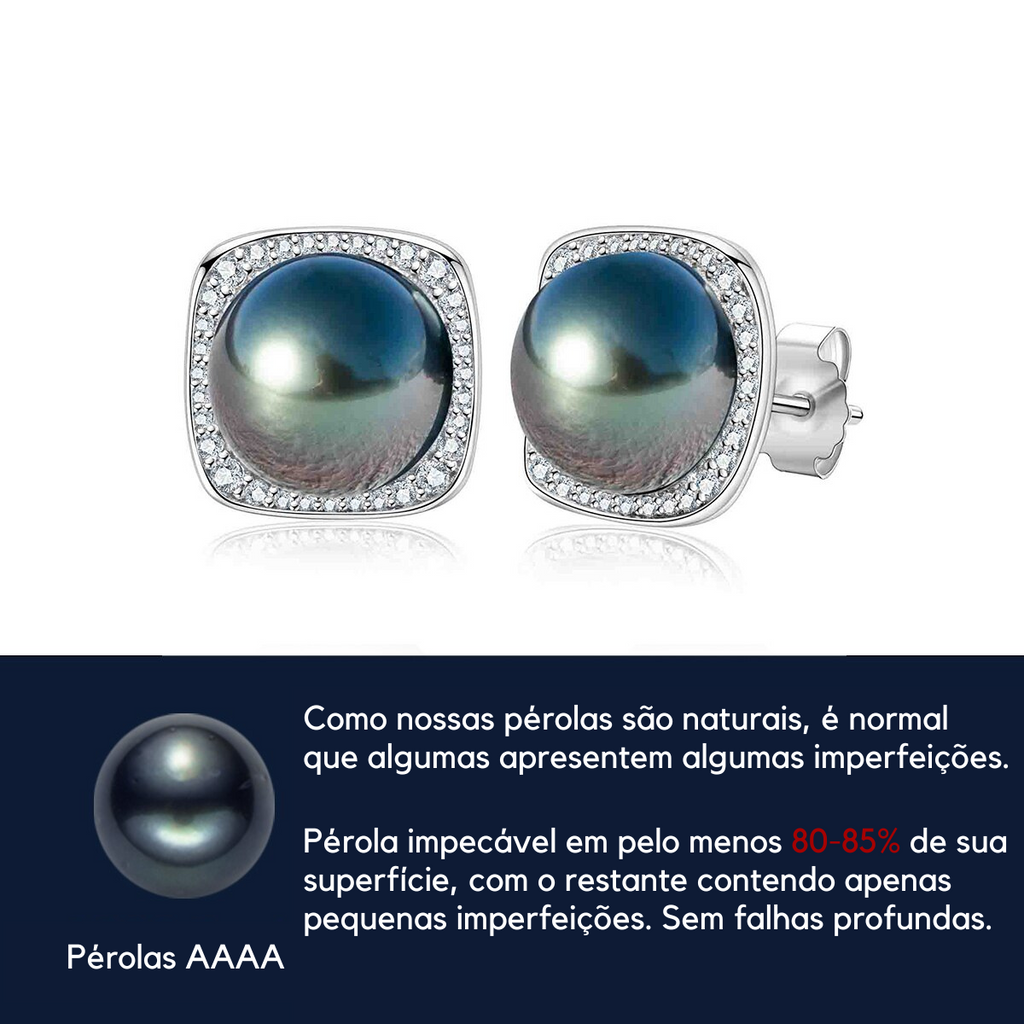 Joia com Pérola Negra do Tahiti 9-10mm e Moissanite D-VVS1 em Prata 925 com Banho de Ouro Branco 18k – Yuna Joias - Yuna Joias