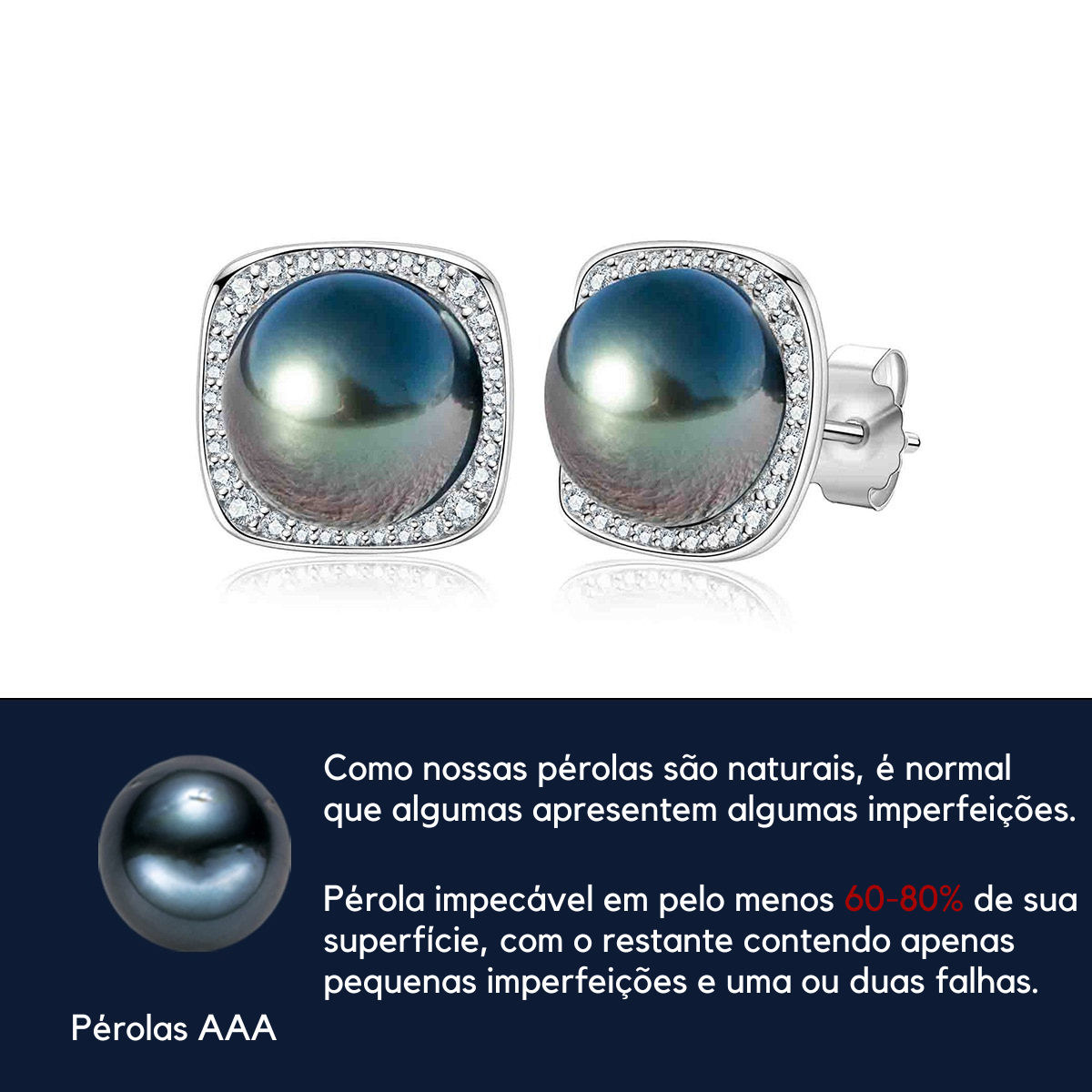 Joia com Pérola Negra do Tahiti 9-10mm e Moissanite D-VVS1 em Prata 925 com Banho de Ouro Branco 18k – Yuna Joias - Yuna Joias