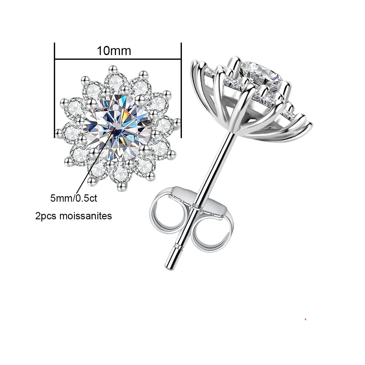 Brinco de Moissanite 1,0 Quilate Flor de Girassol em Prata 925 com Banhado a Ouro 18k – Yuna Joias - Yuna Joias