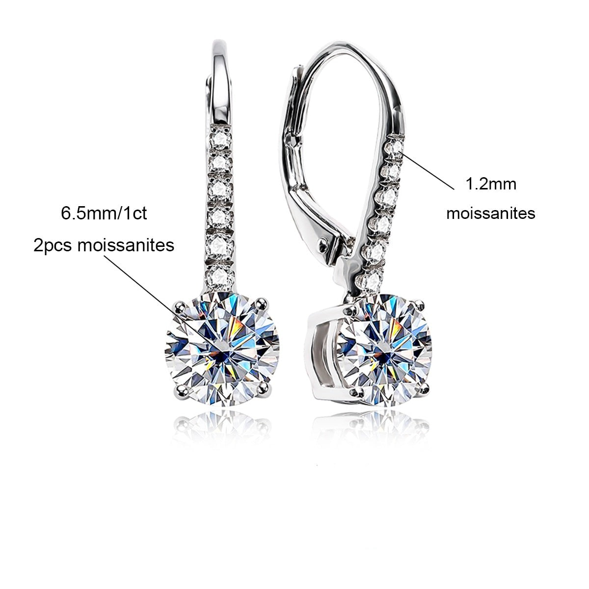 Brincos de Moissanite com Prata 925 e Banho de Ouro Branco 18k – Yuna Joias - Yuna Joias