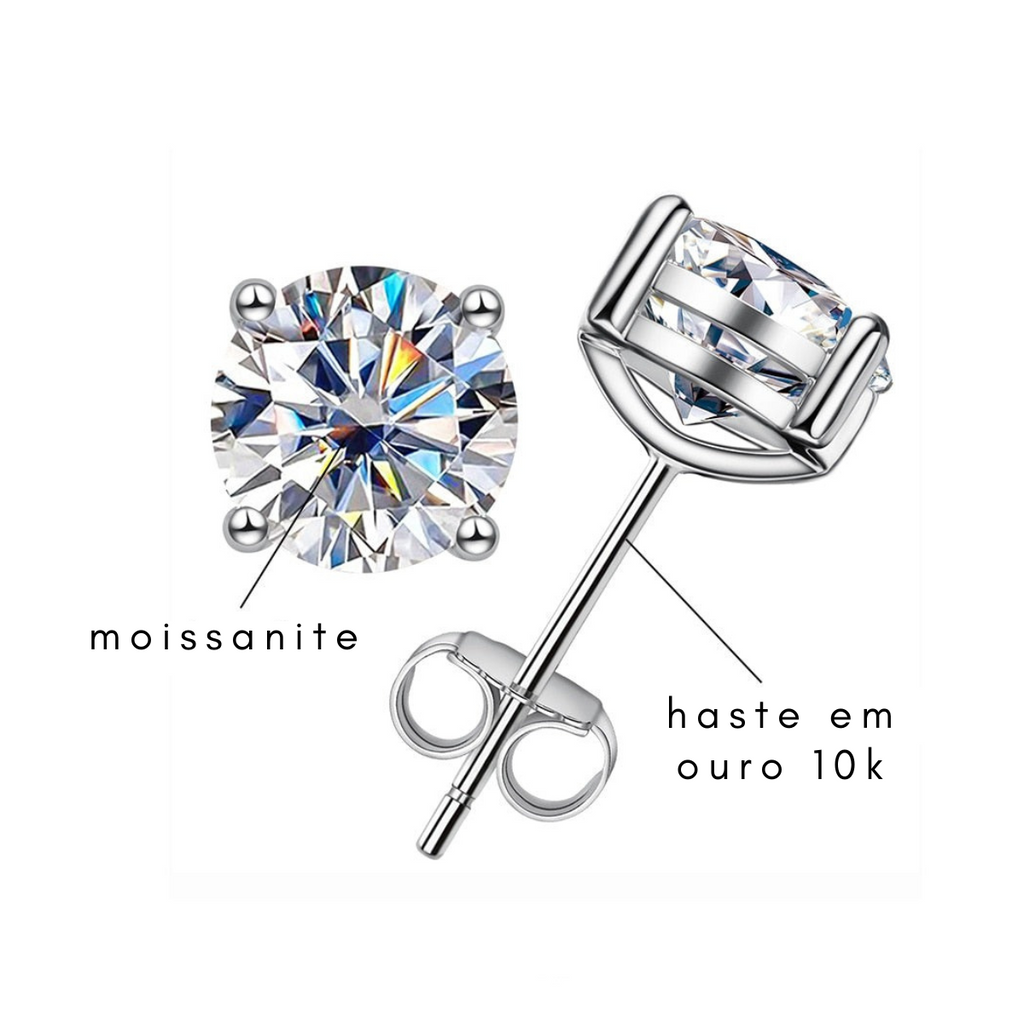 Brincos de Moissanite em Prata S925 com Haste em Ouro 10K Certificação GRA - Yuna Joias - Yuna Joias