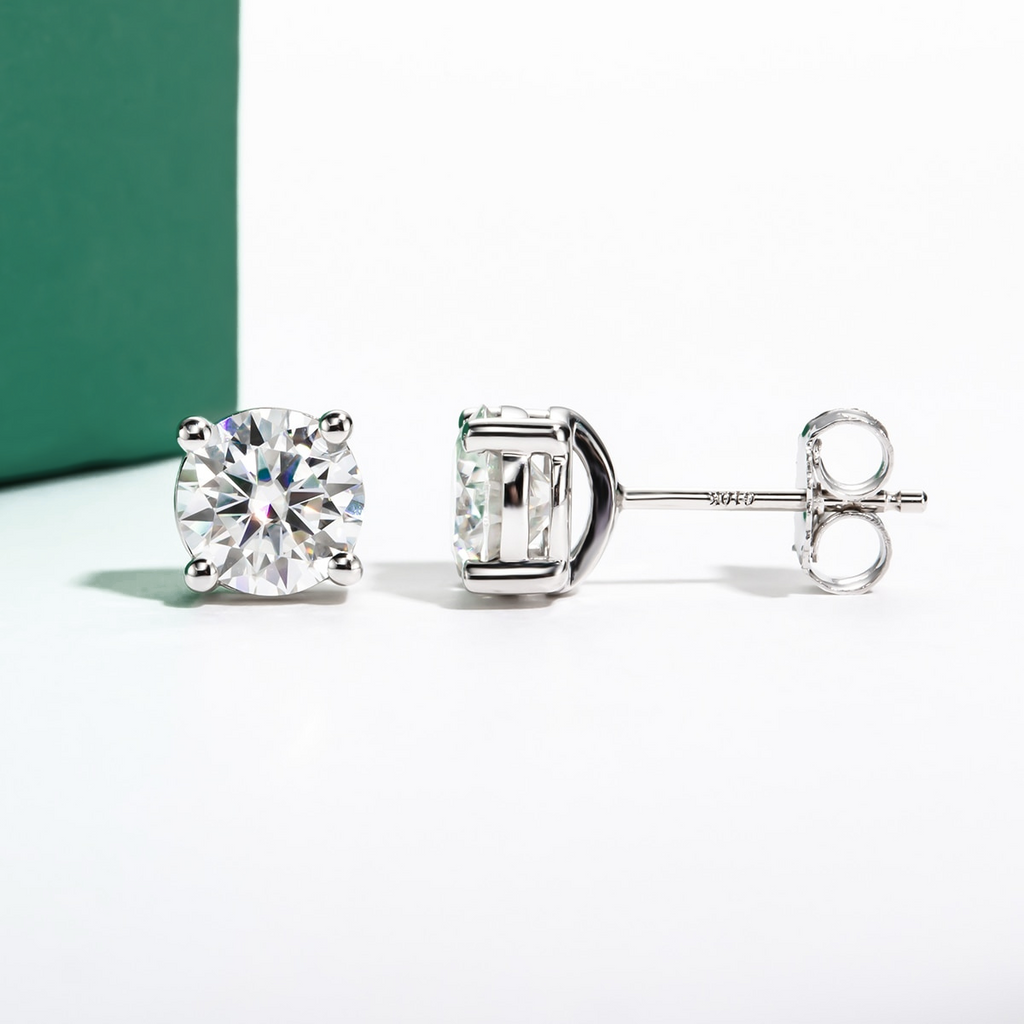 Brincos de Moissanite em Prata S925 com Haste em Ouro 10K Certificação GRA - Yuna Joias - Yuna Joias