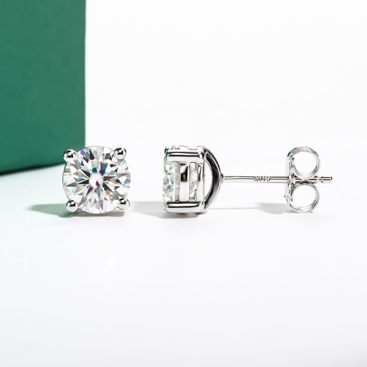 Brincos de Moissanite em Prata S925 com Haste em Ouro 10K Certificação GRA - Yuna Joias - Yuna Joias