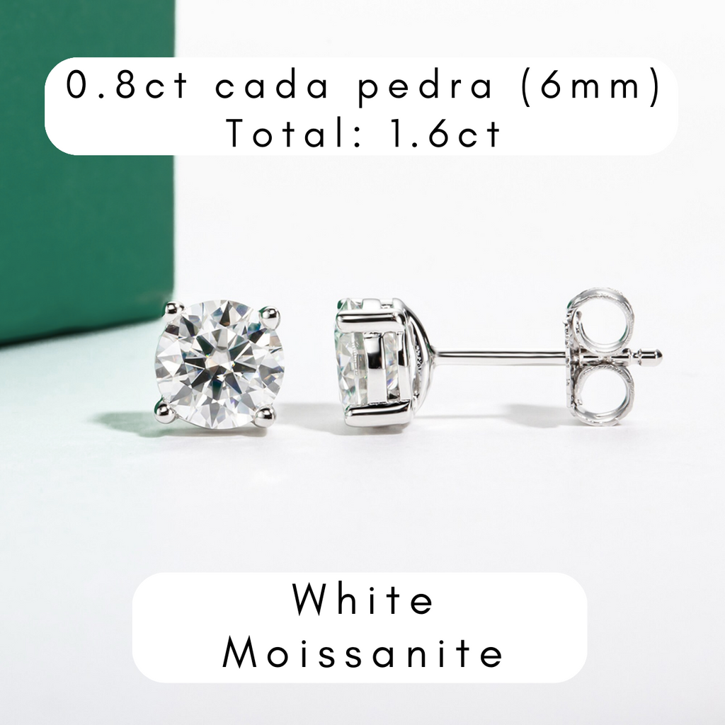 Brincos de Moissanite em Prata S925 com Haste em Ouro 10K Certificação GRA - Yuna Joias - Yuna Joias