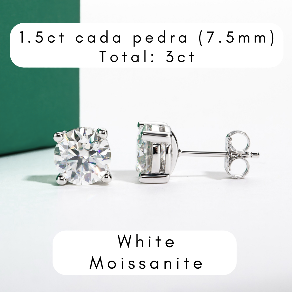 Brincos de Moissanite em Prata S925 com Haste em Ouro 10K Certificação GRA - Yuna Joias - Yuna Joias