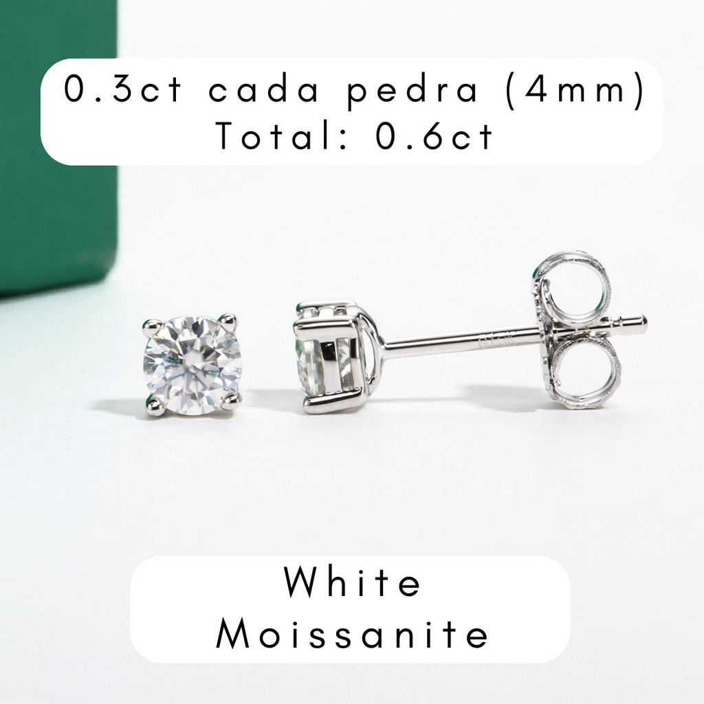 Brincos de Moissanite em Prata S925 com Haste em Ouro 10K Certificação GRA - Yuna Joias - Yuna Joias