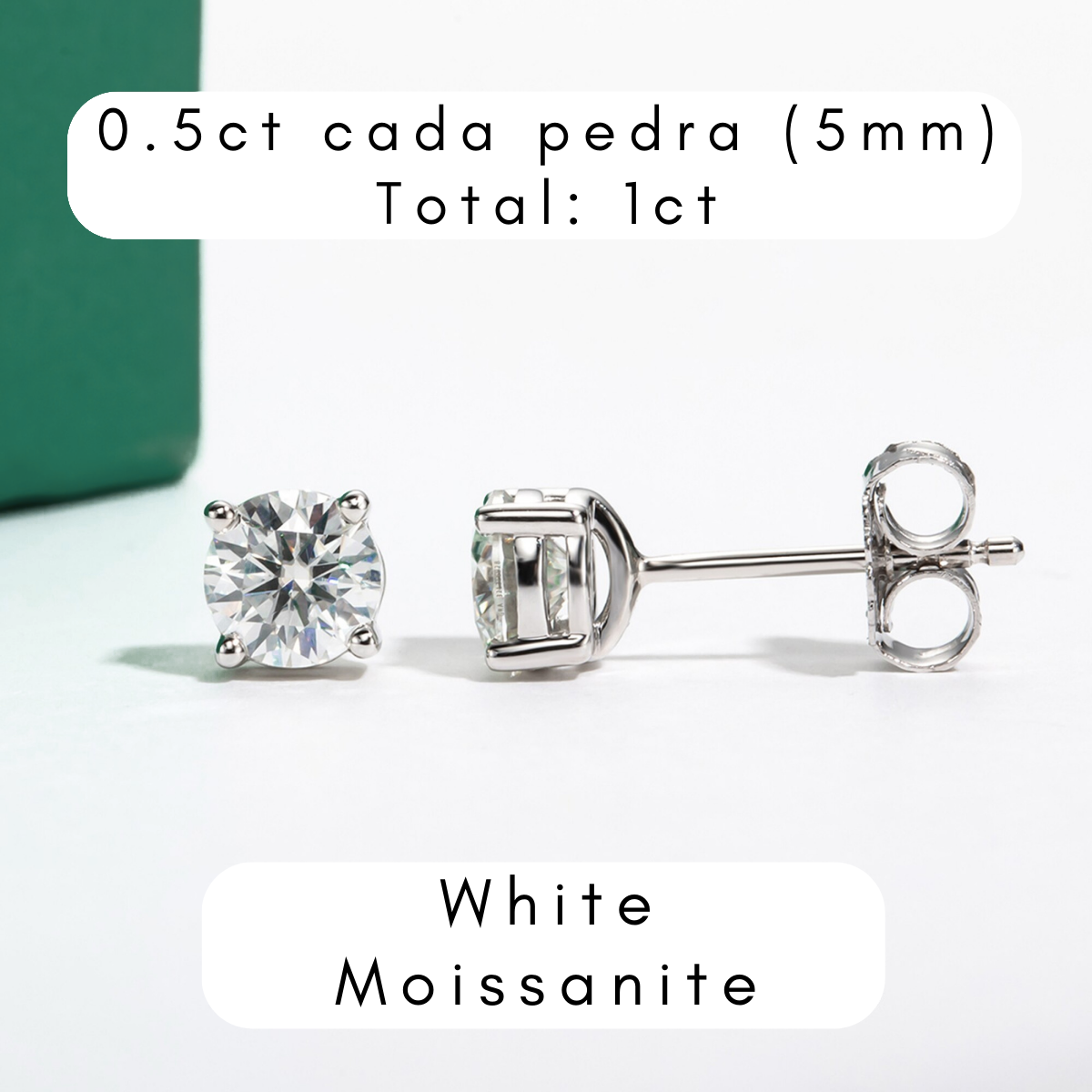 Brincos de Moissanite em Prata S925 com Haste em Ouro 10K Certificação GRA - Yuna Joias - Yuna Joias