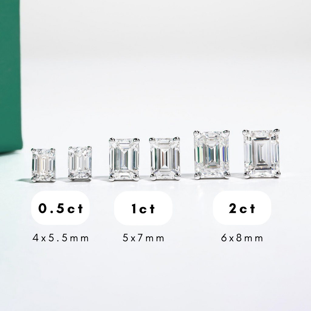 Brinco de Moissanite Lapidação Esmeralda em Prata S925 com Haste em Ouro 10k - Yuna Joias - Yuna Joias