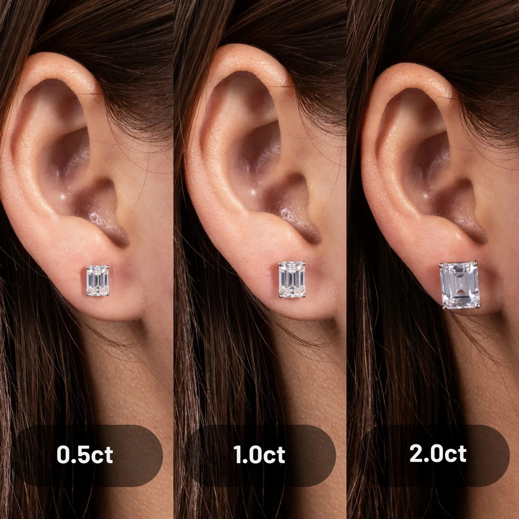 Brinco de Moissanite Lapidação Esmeralda em Prata S925 com Haste em Ouro 10k - Yuna Joias - Yuna Joias