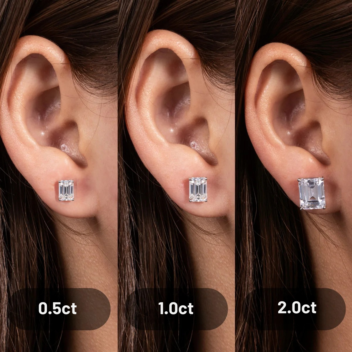 Brinco de Moissanite Lapidação Esmeralda em Prata S925 com Haste em Ouro 10k - Yuna Joias - Yuna Joias