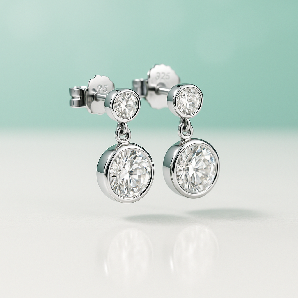 Brincos Par de Luz com Moissanites 1.2ct – Prata 925 com Ouro Branco 18k - Yuna Joias - Yuna Joias