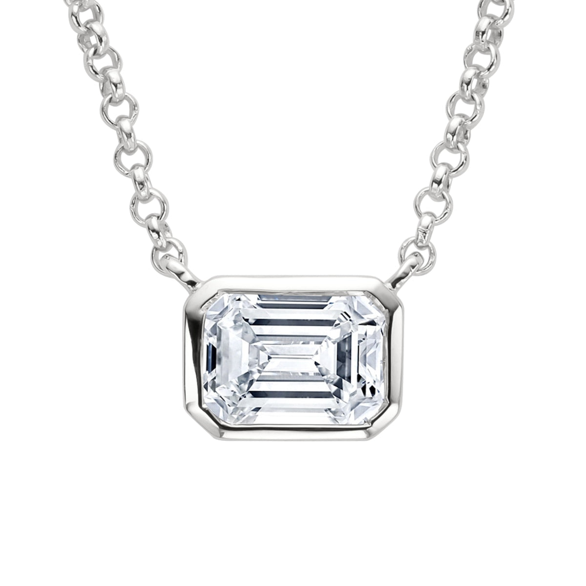 Colar com Moissanite Lapidação Esmeralda em Prata 925 e Ouro Branco 18K – Yuna Joias - Yuna Joias