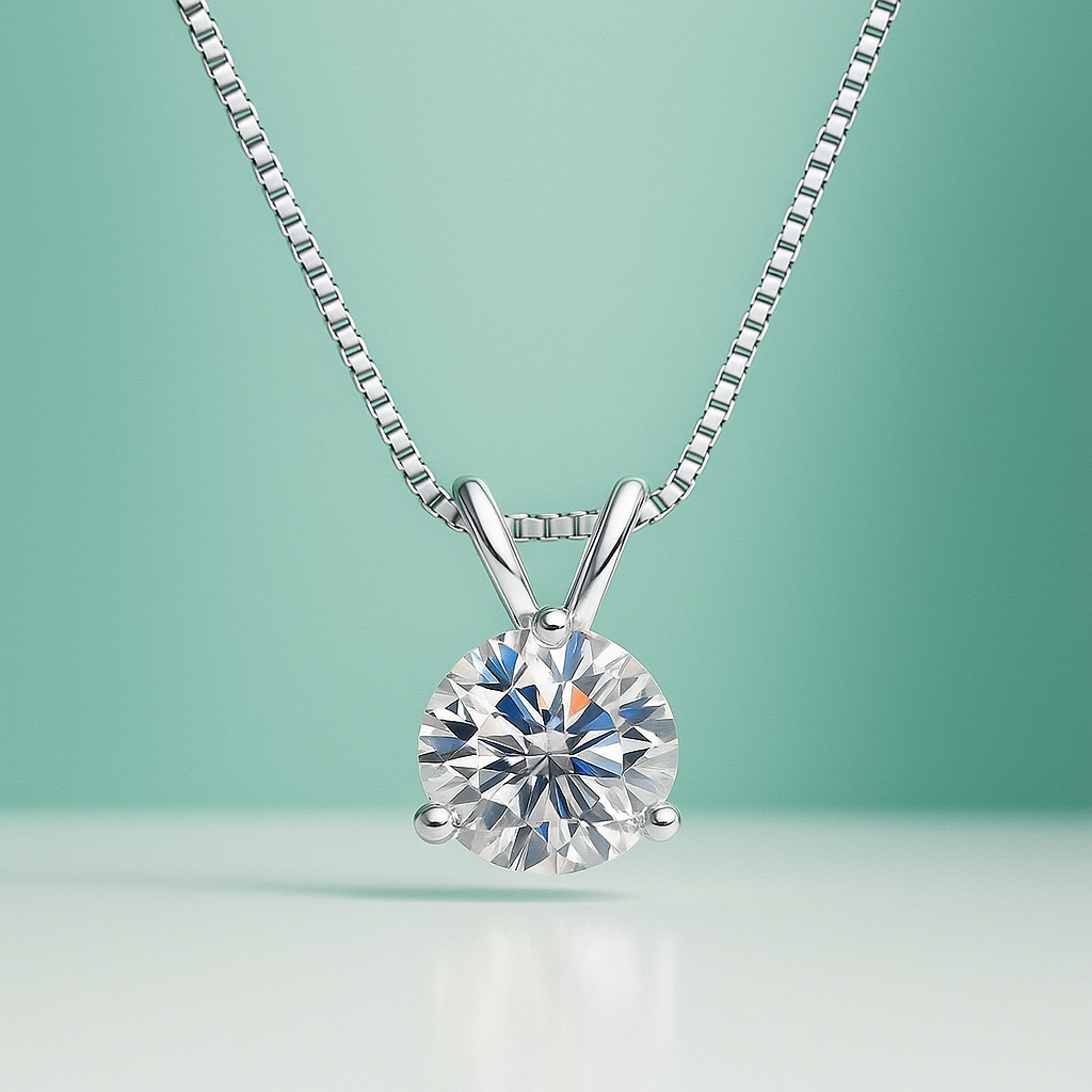 Colar com Moissanite de 1 Quilate – Prata 925, Ródio e Detalhes em Ouro 18k - Yuna Joias - Yuna Joias