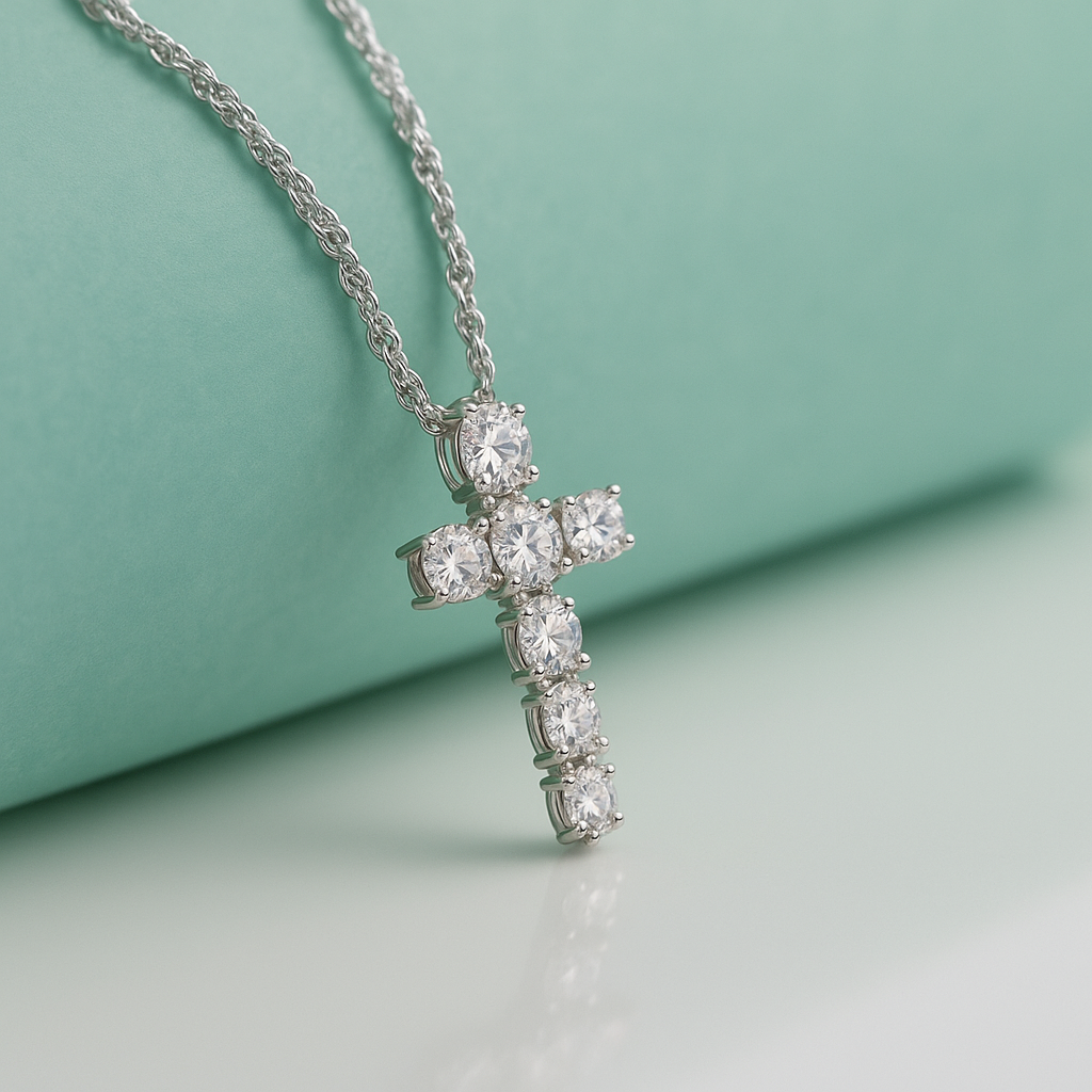 Colar Cruz com Moissanite 2.1ct – Prata 925, Ródio e Ouro 18k - Yuna Joias - Yuna Joias