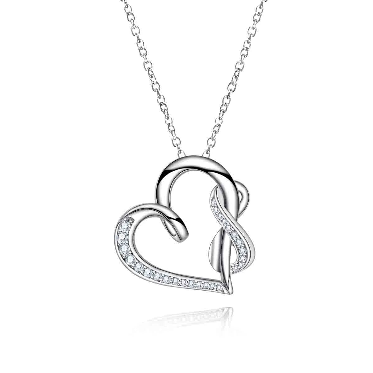 Colar de Ouro Branco 18k com Coração e Símbolo do Infinito - Moissanite - Colar