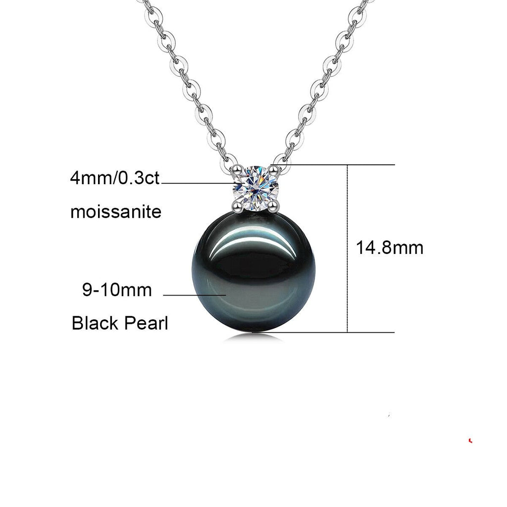 Colar com Pérola Negra do Tahiti e Moissanite em Prata 925 com Ouro Branco 18k – Yuna Joias - Yuna Joias