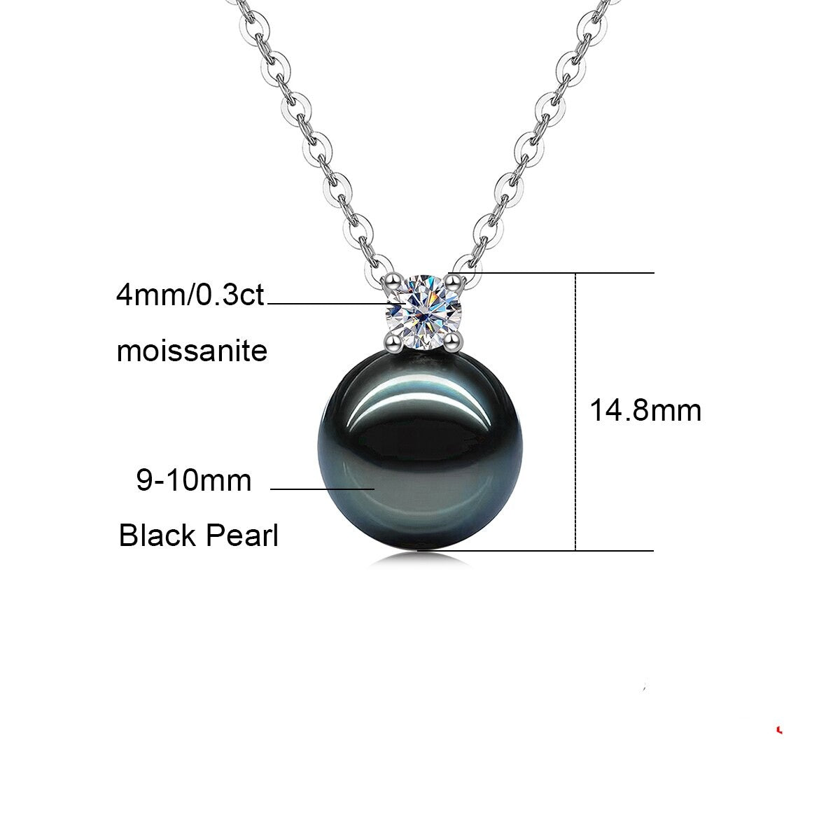 Colar de Pérola Natural Negra Tahiti com Moissanite e Ouro Branco 18k - Colar