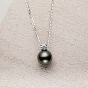 Colar com Pérola Negra do Tahiti e Moissanite em Prata 925 com Ouro Branco 18k – Yuna Joias - Yuna Joias