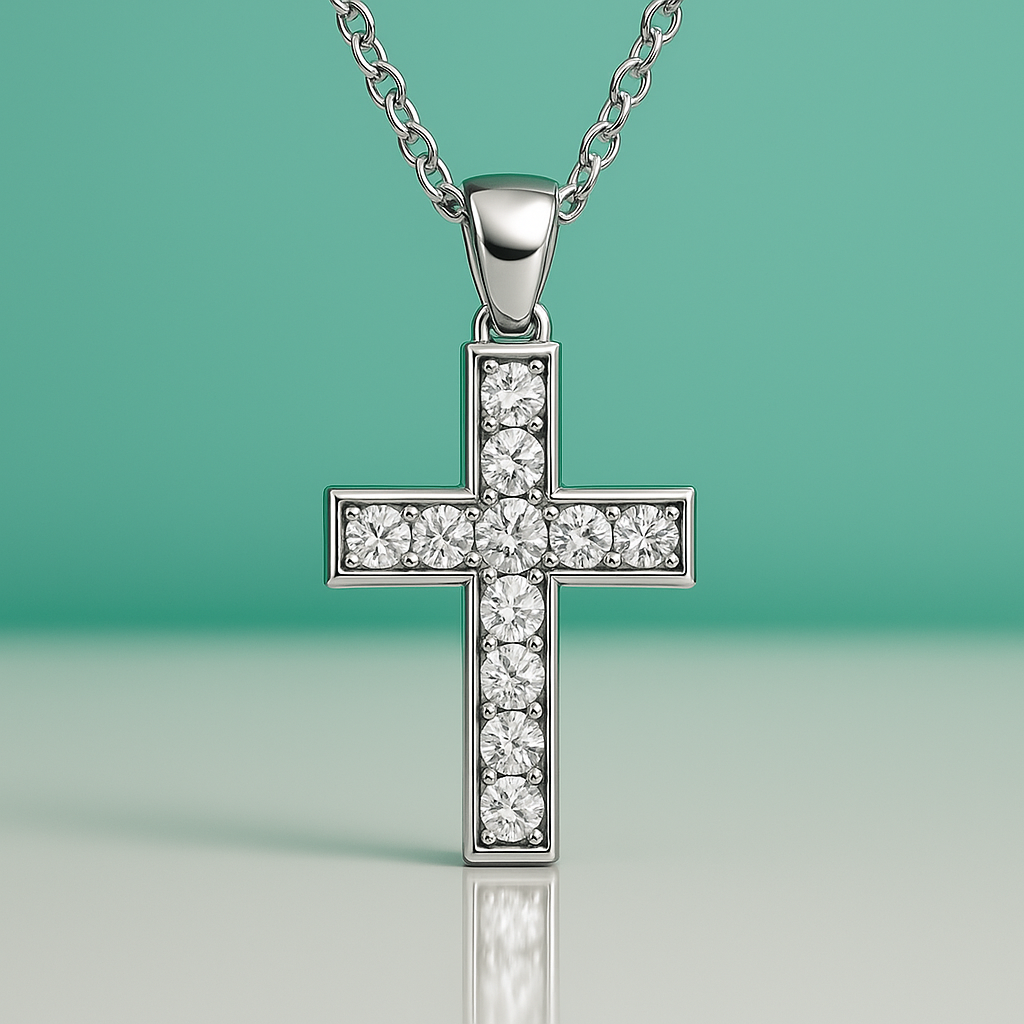 Colar em Formato de Cruz com Moissanites Ouro 18k - Yuna Joias - Yuna Joias