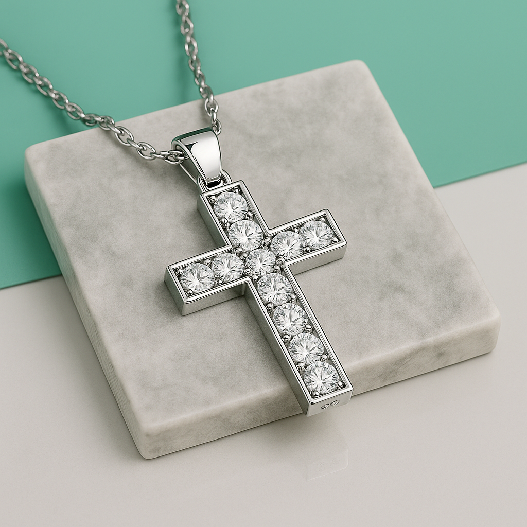 Colar em Formato de Cruz com Moissanites Ouro 18k - Yuna Joias - Yuna Joias