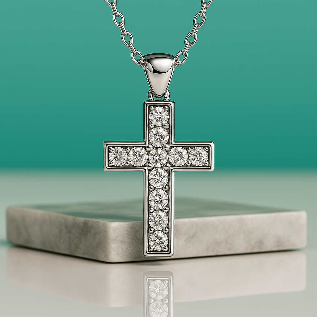 Colar em Formato de Cruz com Moissanites Ouro 18k - Yuna Joias - Yuna Joias