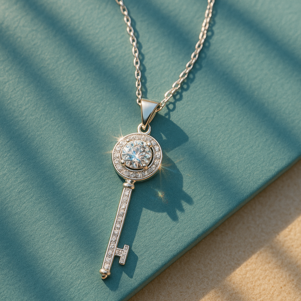 Colar Key Moissante 1.0ct em Prata 925 com banho de ródio e ouro 18k – Yuna Joias - Yuna Joias