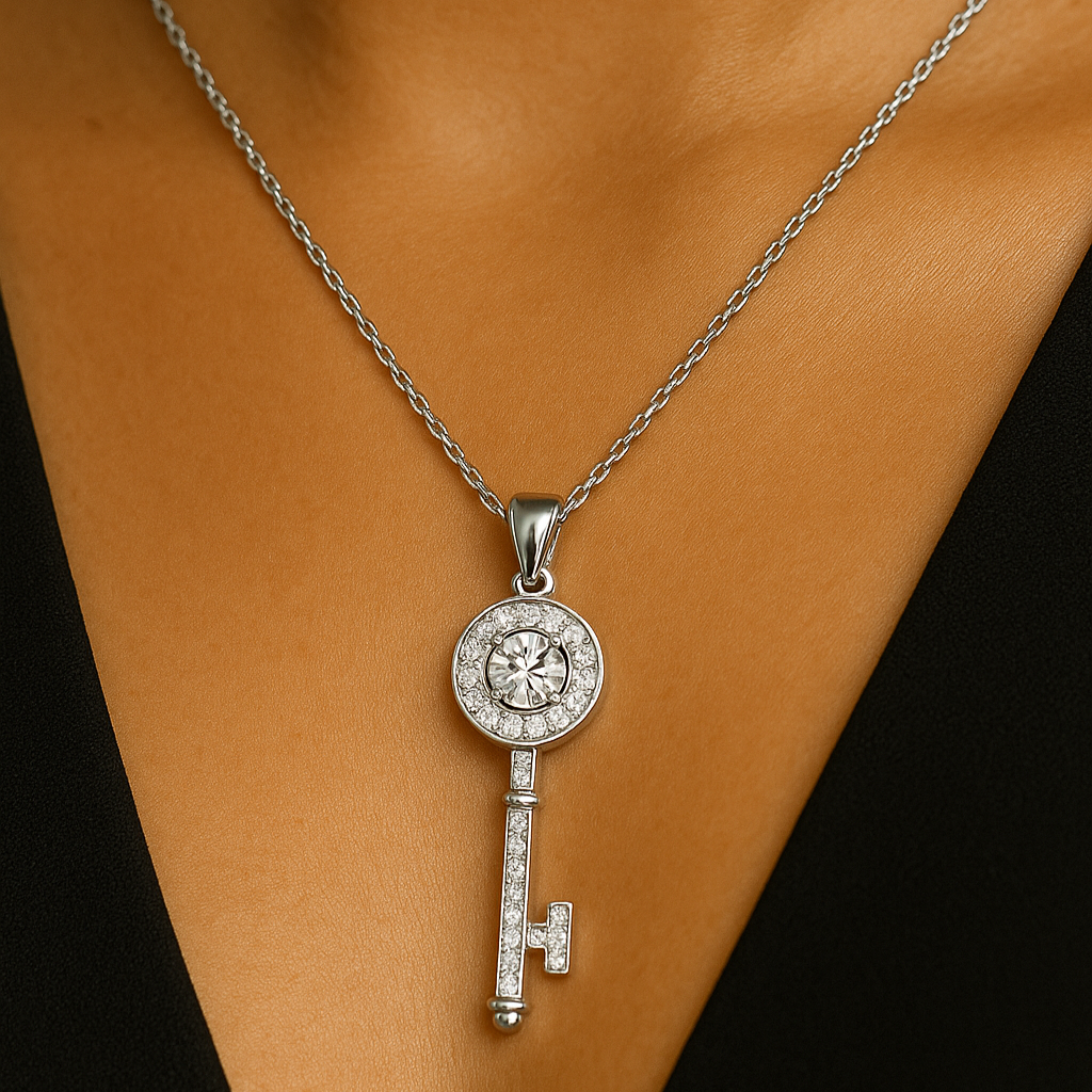 Colar Key Moissante 1.0ct em Prata 925 com banho de ródio e ouro 18k – Yuna Joias - Yuna Joias