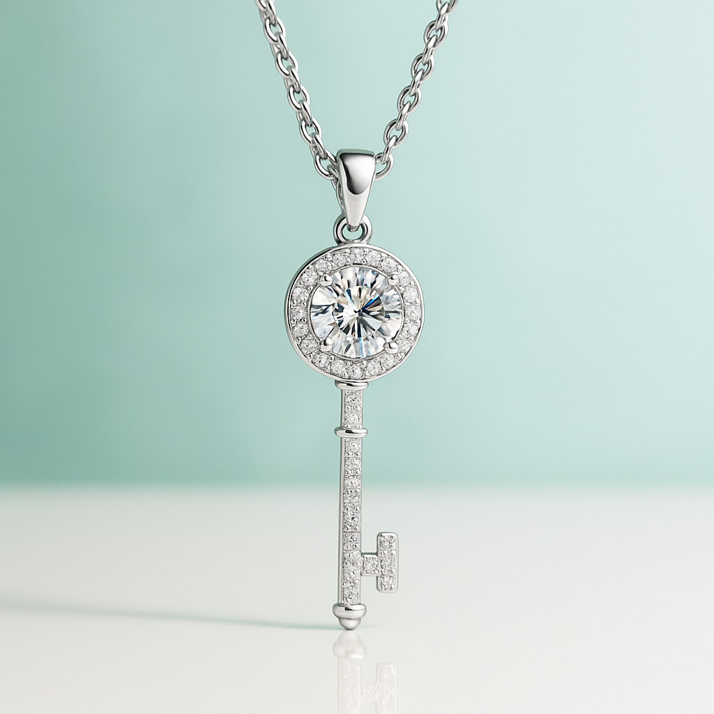 Colar Key Moissante 1.0ct em Prata 925 com banho de ródio e ouro 18k – Yuna Joias - Yuna Joias