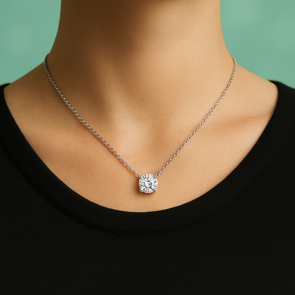 Colar Ponto de Luz com Moissanite Brilhante – Prata 925, Ouro 18K e Certificação GRA - Yuna Joias - Yuna Joias