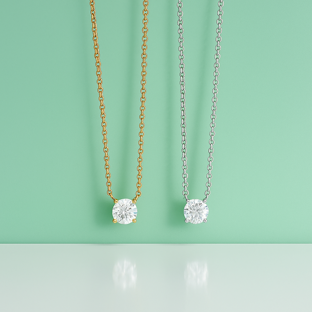 Colar Ponto de Luz com Moissanite Brilhante – Prata 925, Ouro 18K e Certificação GRA - Yuna Joias - Yuna Joias