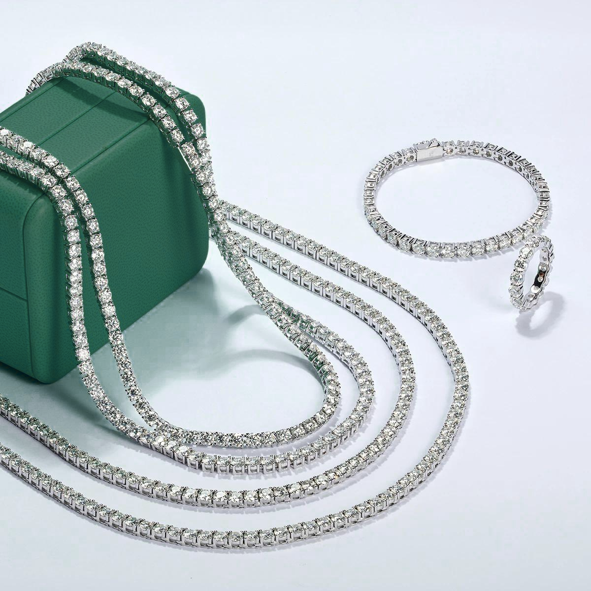 Colar Riviera em Ouro Branco com Moissanites Brilhantes Yuna Joias - Colar