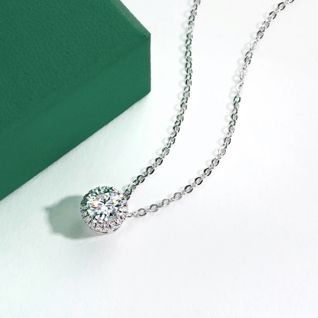 Colar de Moissanite Round em Ródio Branco e Ouro Branco 18k - Yuna Joias - Yuna Joias