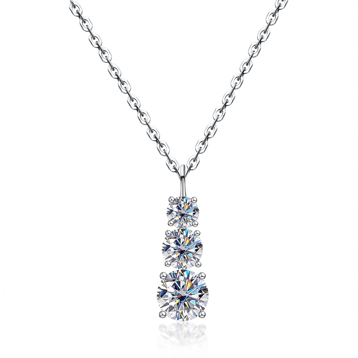 Colar Trilogy com Moissanites – Luxo Atemporal em Prata 925 ou Ouro 10k, 14k e 18k - Yuna Joias - Yuna Joias
