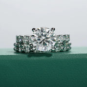 Anel Jasmin com Moissanite 4.3ct + Aliança Wedding – Prata 925 com Ouro Branco 18k - Yuna Joias