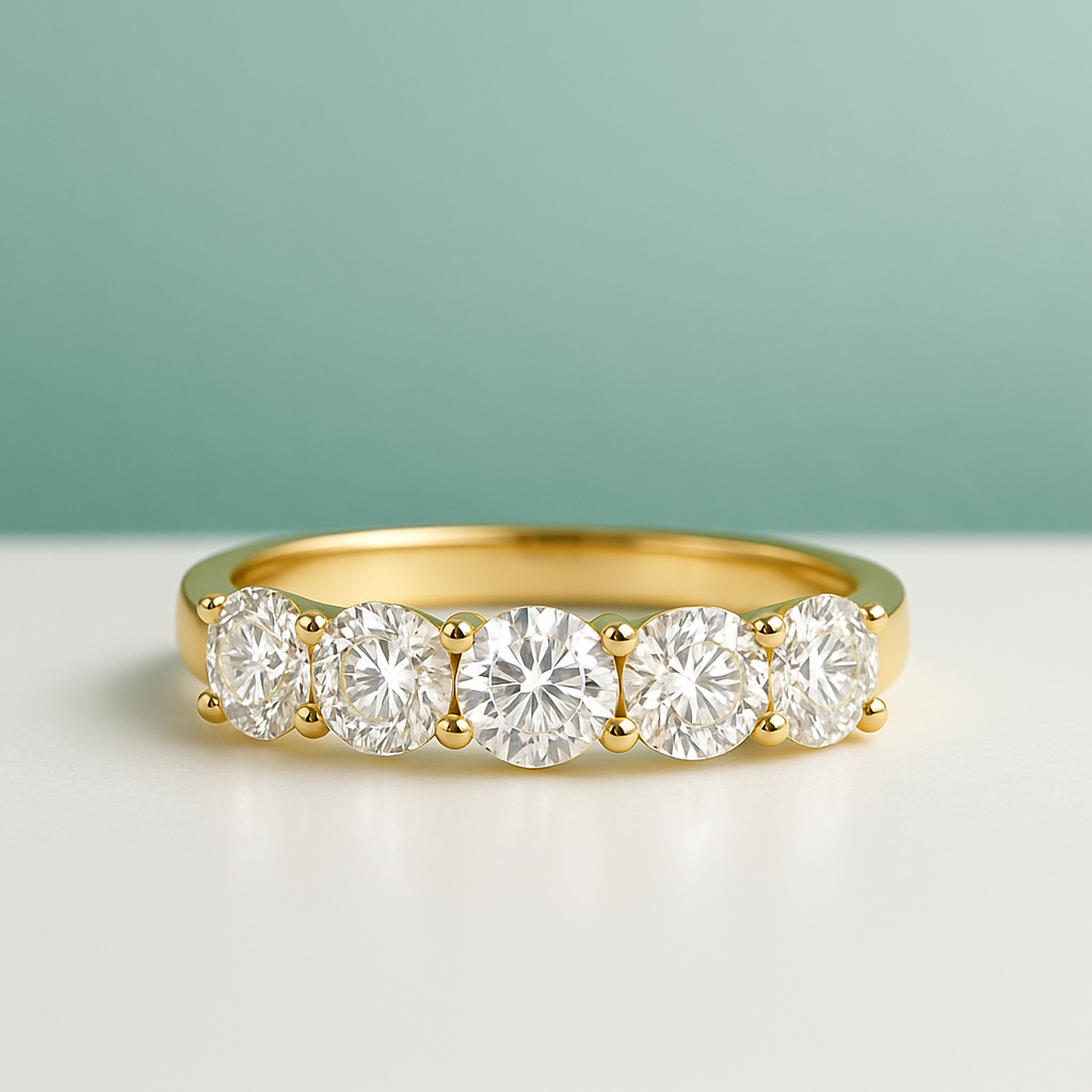 Meia Aliança em Ouro Amarelo 18k com Moissanites - Yuna Joias - Yuna Joias