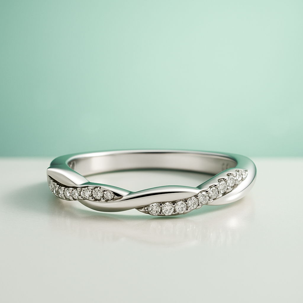 Meia Aliança Entrelaçada com Moissanites em Prata 925 com Ouro Branco 18k - Yuna Joias - Yuna Joias