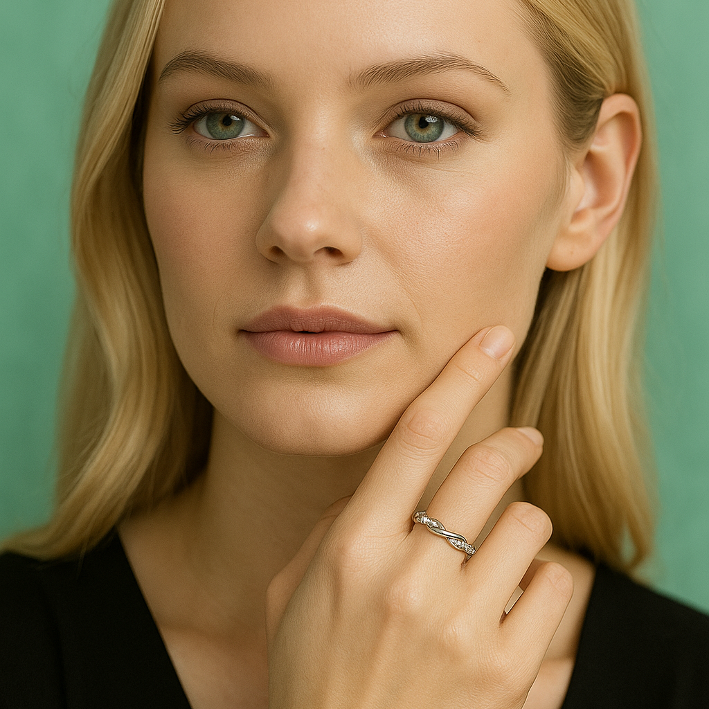 Meia Aliança Entrelaçada com Moissanites em Prata 925 com Ouro Branco 18k - Yuna Joias - Yuna Joias