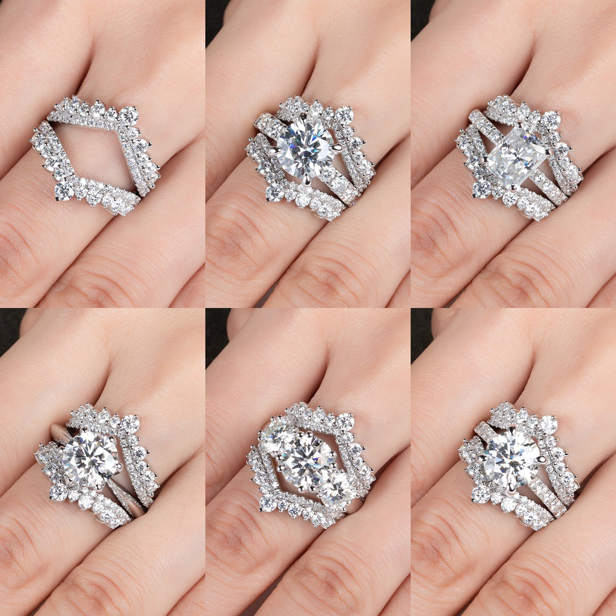 Meia Aliança Imperial com Moissanite Central e Laterais Brilhantes - Meia Aliança