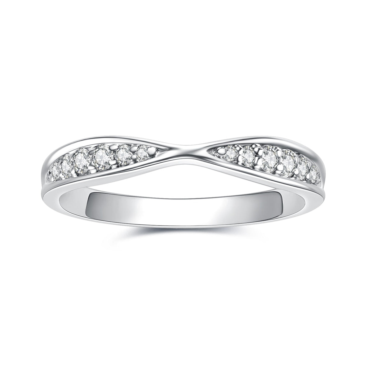 Meia Aliança Infinity em Ouro Branco 18k com Moissanites Tamanhos Variados - Meia Aliança